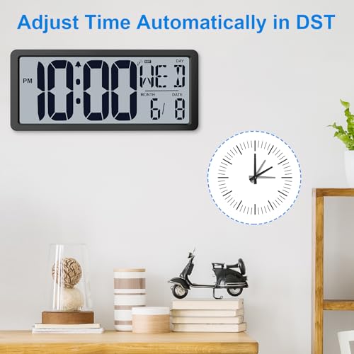 Xflyee Backlight Digital Wall Clock Battery Operated with Bluetooth Time Sync/No Setup Required, 15'' Large Digital Wall Clock with Day, Date & Temperature, Large Digital Clock for Bedroom, Office - Image 4
