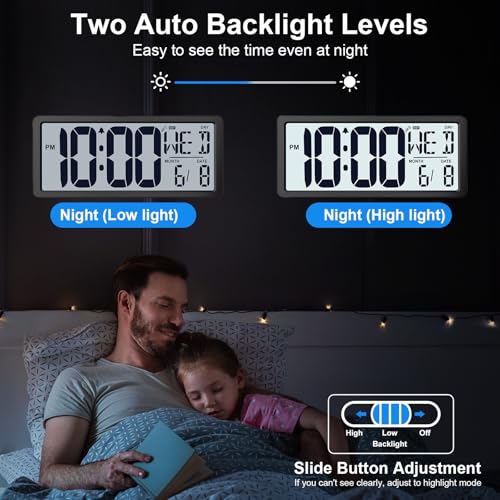 Xflyee Backlight Digital Wall Clock Battery Operated with Bluetooth Time Sync/No Setup Required, 15'' Large Digital Wall Clock with Day, Date & Temperature, Large Digital Clock for Bedroom, Office - Image 3