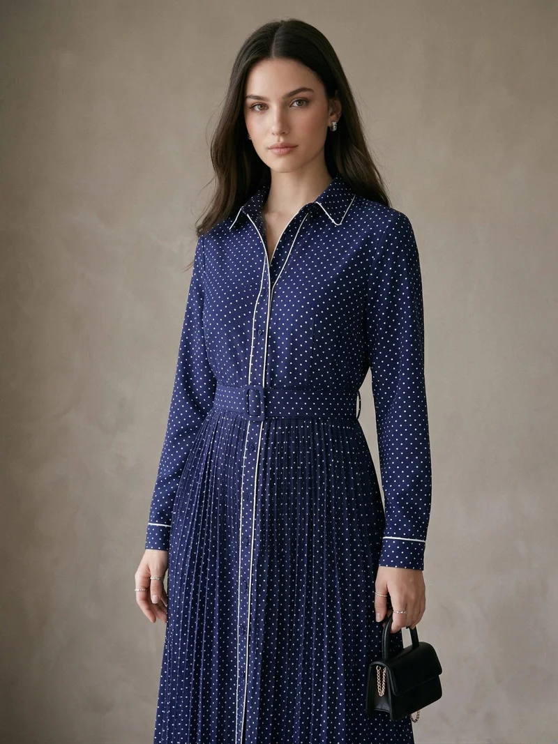 Outzidr  Navy Blue Long Shirt Dress for Women | Best Price UAE
