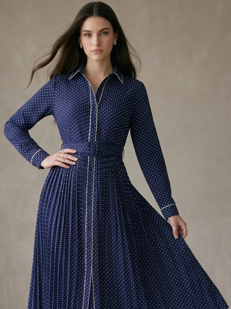 Outzidr  Navy Blue Long Shirt Dress for Women | Best Price UAE