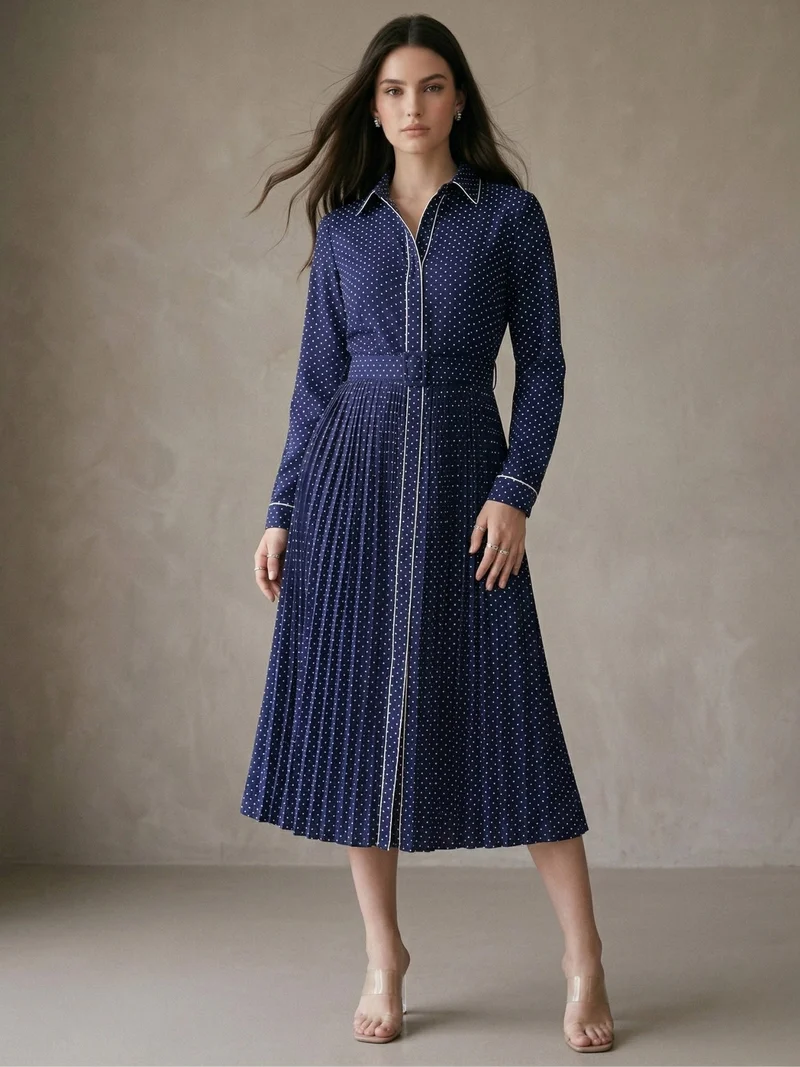 Outzidr  Navy Blue Long Shirt Dress for Women | Best Price UAE