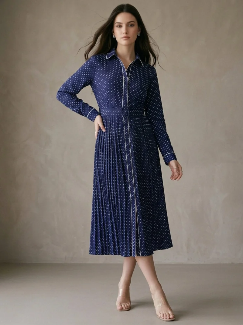 Outzidr  Navy Blue Long Shirt Dress for Women | Best Price UAE