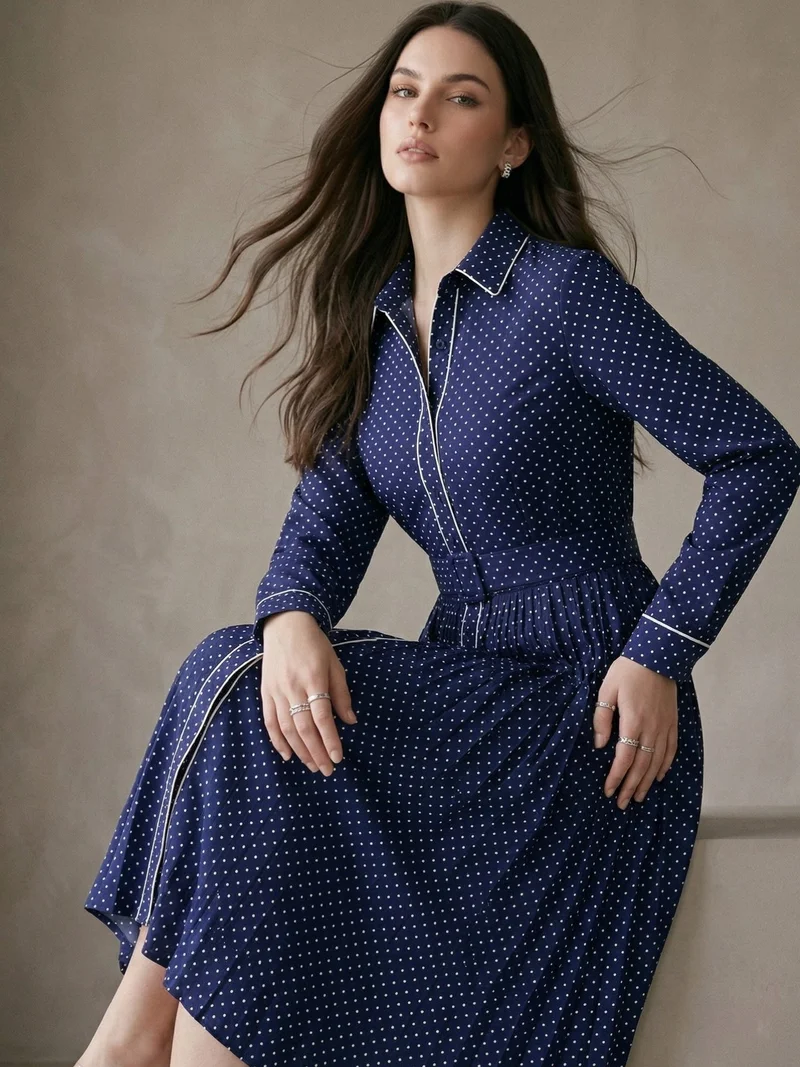 Navy Blue Long Shirt Dress