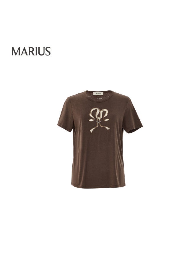 Marius "ballet T" Lyocell Scoop Neck Shoulder-fitted Color-block Embroidered Hollow Lace Pearl Short Sleeve T-shirt For Women - Image 4