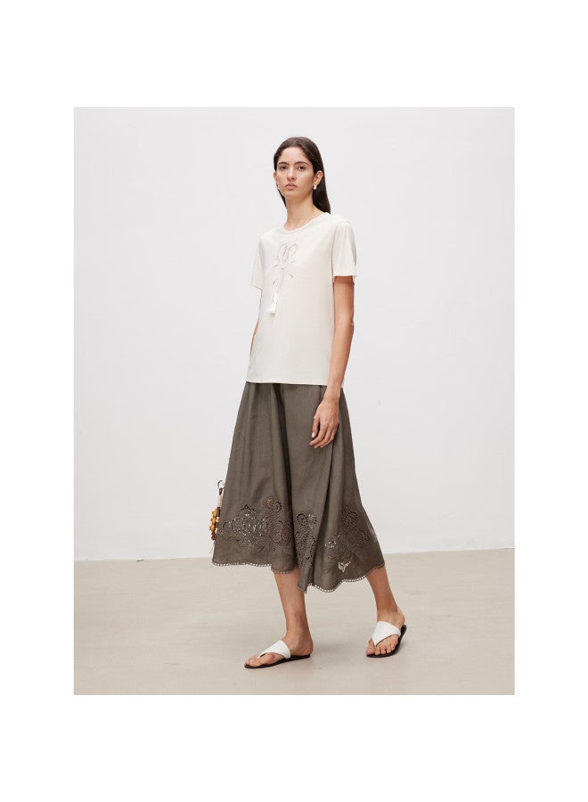 Marius "ballet T" Lyocell Scoop Neck Shoulder-fitted Color-block Embroidered Hollow Lace Pearl Short Sleeve T-shirt For Women - Image 2
