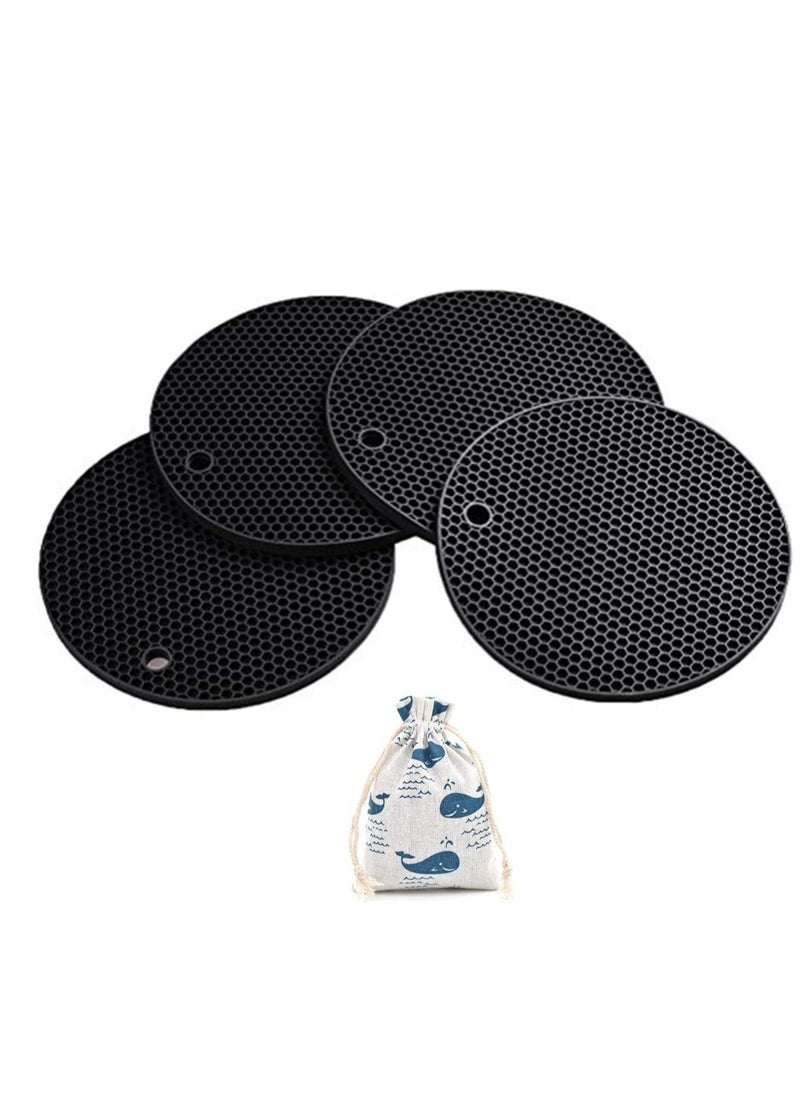 Generic - Silicone Heat Resistant Pot Holders Set - 4 Multi-Purpose Trivets and Hot Pads for Kitchen Use, Ideal for Hot Dishes, Jar Opening, and Spoon Holding, Black - Image 1