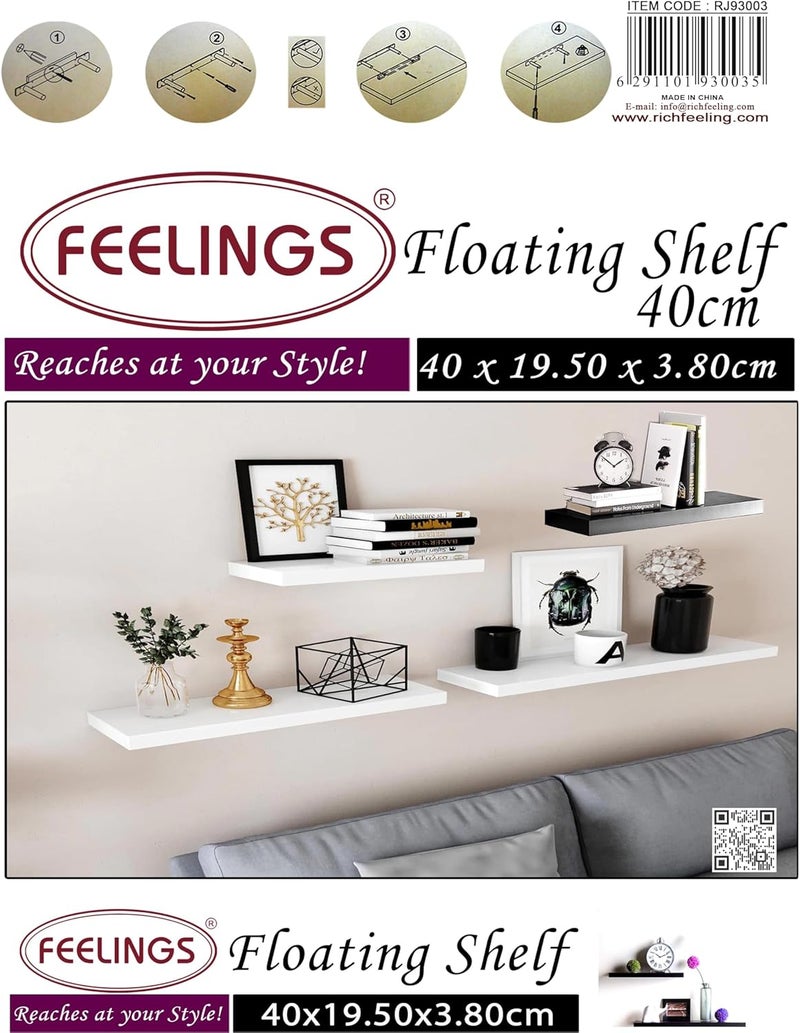 Feelings 40X19 Cm Floating Wall Shelves For Home Decor 38 mm Hollow Board PVC Decorative Shelf For Display Great For Bedroom Living Room Bathroom Office, Black - Image 5