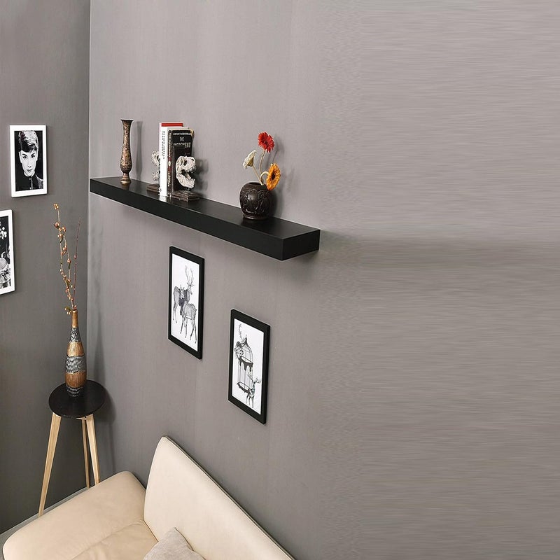 Feelings 40X19 Cm Floating Wall Shelves For Home Decor 38 mm Hollow Board PVC Decorative Shelf For Display Great For Bedroom Living Room Bathroom Office, Black - Image 2
