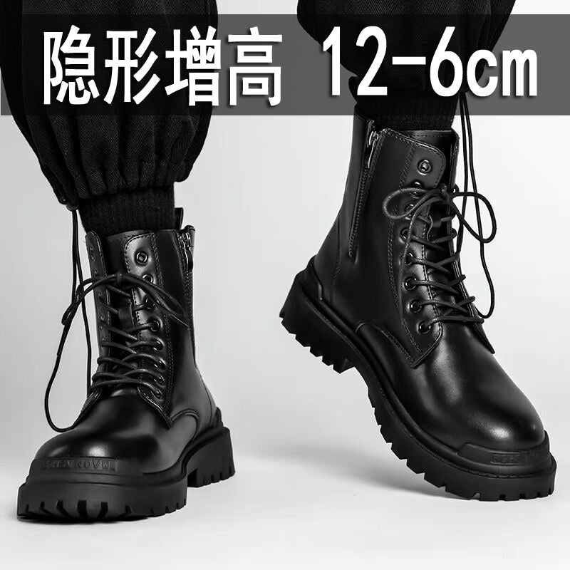 أحذية مارتن الرجال ارتفاع داخلي زيادة 12cm10cm أحذية الرجال الجديدة عالية قمة ملابس العمل أحذية الجلد الأسود البريطانية الوسطى - Image 2