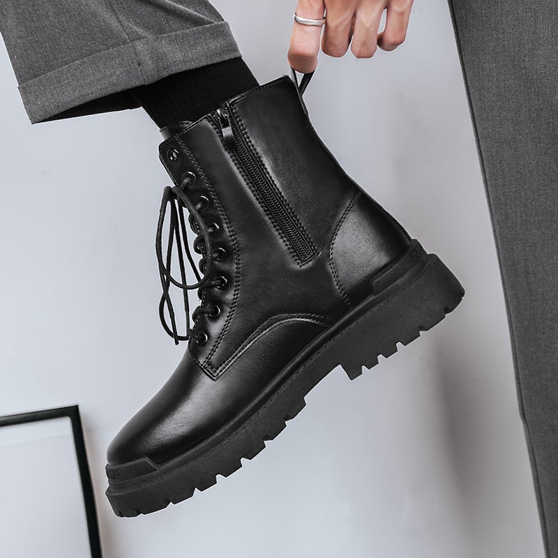 أحذية مارتن الرجال ارتفاع داخلي زيادة 12cm10cm أحذية الرجال الجديدة عالية قمة ملابس العمل أحذية الجلد الأسود البريطانية الوسطى - Image 3