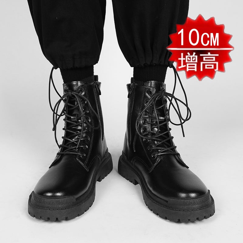 أحذية مارتن الرجال ارتفاع داخلي زيادة 12cm10cm أحذية الرجال الجديدة عالية قمة ملابس العمل أحذية الجلد الأسود البريطانية الوسطى - Image 1