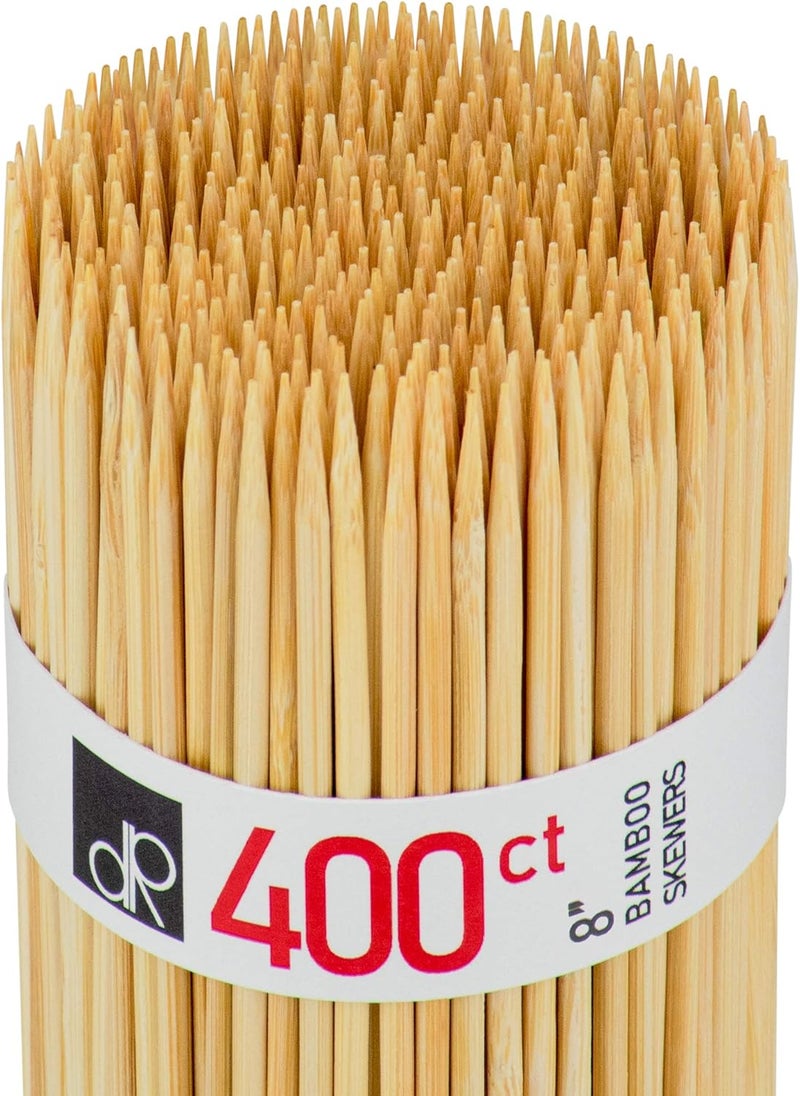 DecorRack 8" Natural Bamboo Skewers Sticks, 400 Wood Skewers for Grilling, BBQ, Kabob, Appetizers, Fruits, Smores, Cocktail, Brunch, Fondue Sticks, Barbeque, DIY Crafting, 8 inch (400 pack) - Image 1