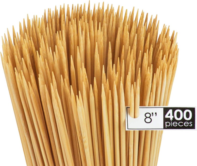 DecorRack 8" Natural Bamboo Skewers Sticks, 400 Wood Skewers for Grilling, BBQ, Kabob, Appetizers, Fruits, Smores, Cocktail, Brunch, Fondue Sticks, Barbeque, DIY Crafting, 8 inch (400 pack) - Image 2