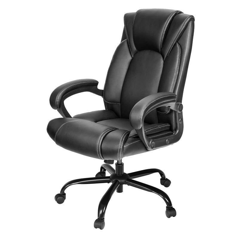 OUTFINE Office Chair Executive Office Chair Desk Chair Computer Chair with 5Year hydrolysisResistant Leather Spring Cushion Ergonomic Support Tilting Function Upholstered in Bonded Leather Black
