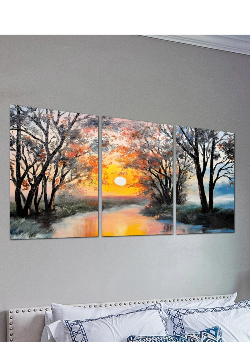 Droplyte Set Of 3 Framed Canvas Jungle Painting Wall Arts Stretched Over Wooden Frame Paintings for Home Living Room Office Decor 120cm x 60cm - Image 1