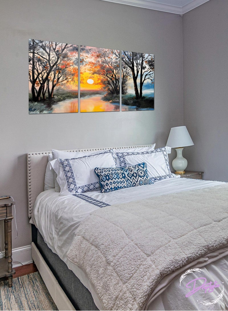 Droplyte Set Of 3 Framed Canvas Jungle Painting Wall Arts Stretched Over Wooden Frame Paintings for Home Living Room Office Decor 120cm x 60cm - Image 2