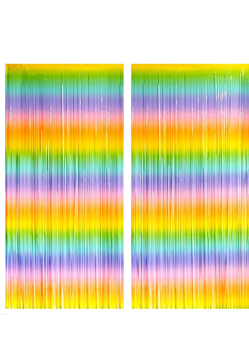 Excefore Rainbow Foil Fringe Curtain, 6.4x8 Feet, 2 Pack Colorful Rainbow Metallic Curtain for Rainbow Paste, Party Decorations, Baby Birthday Bachelorette Party Decorations  - Image 1
