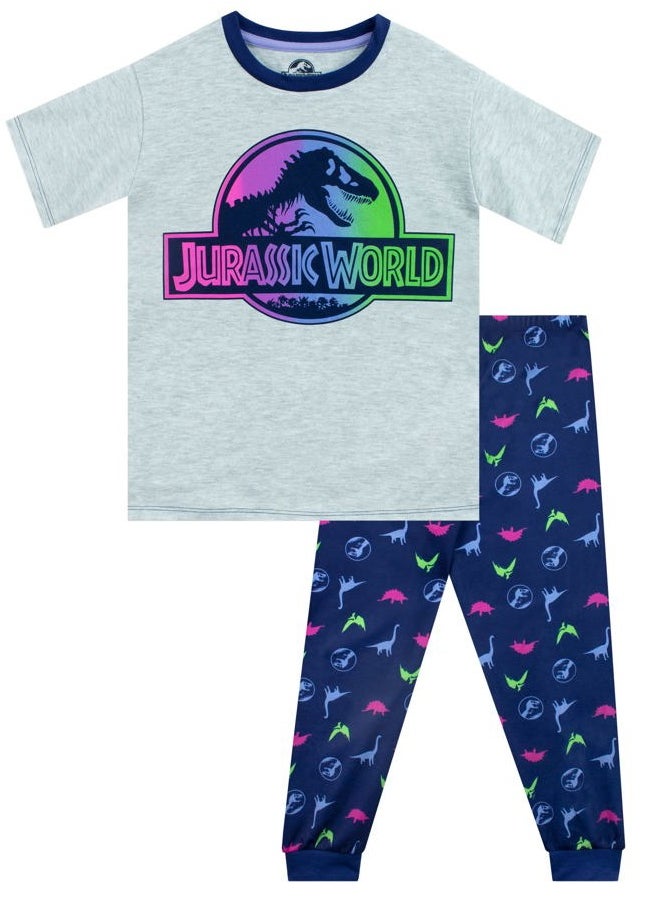 JURASSIC WORLD Pajamas Girls Dinosaur Pajama Set Short Sleeved Multicolor 7  - Image 1
