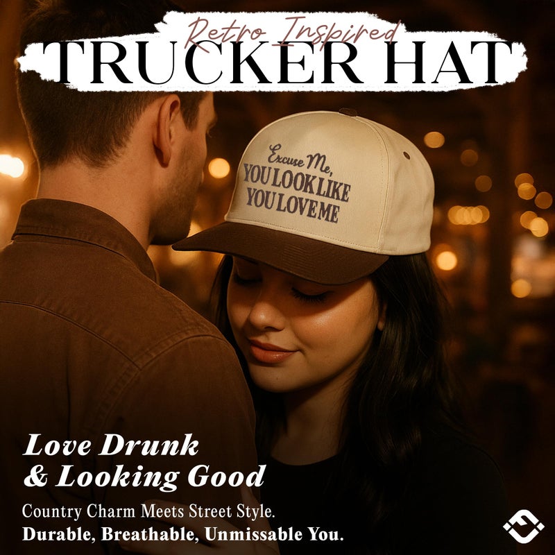 Funky Junque Two Tone Vintage Snapback Hat - Excuse me, You Look Like You Love Me -Brown/Beige - Image 4