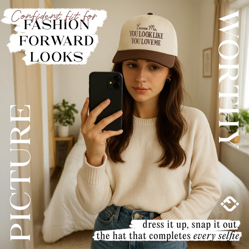 Funky Junque Two Tone Vintage Snapback Hat - Excuse me, You Look Like You Love Me -Brown/Beige - Image 5