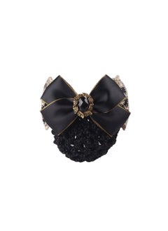 Elandy 1PCS Lace Ribbon Bowknot Rhinestone Snood Net Elastic Hair Clip Barrette Bun Cover Black 