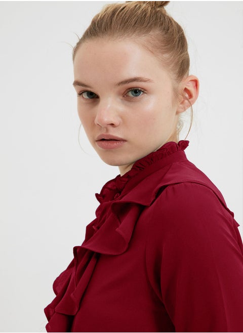 Red Frilled Woven Shirt TWOSS20GO0036