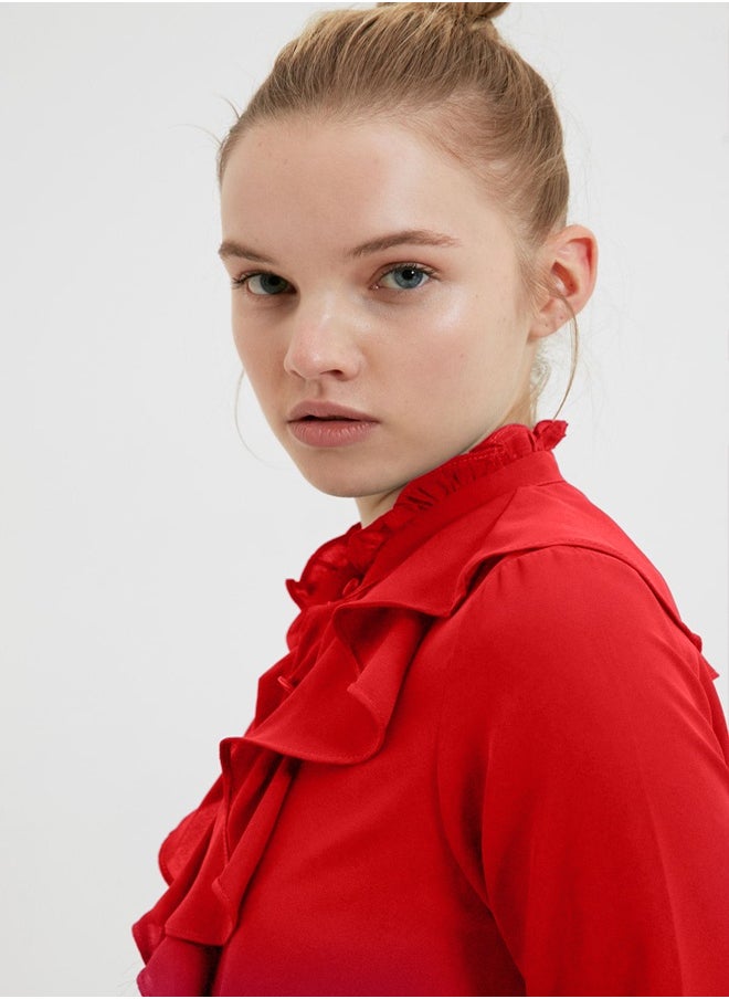 Red Frilled Woven Shirt TWOSS20GO0036
