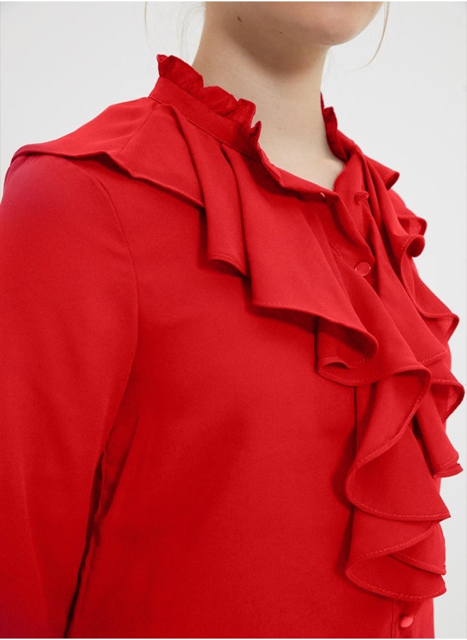 Red Frilled Woven Shirt TWOSS20GO0036