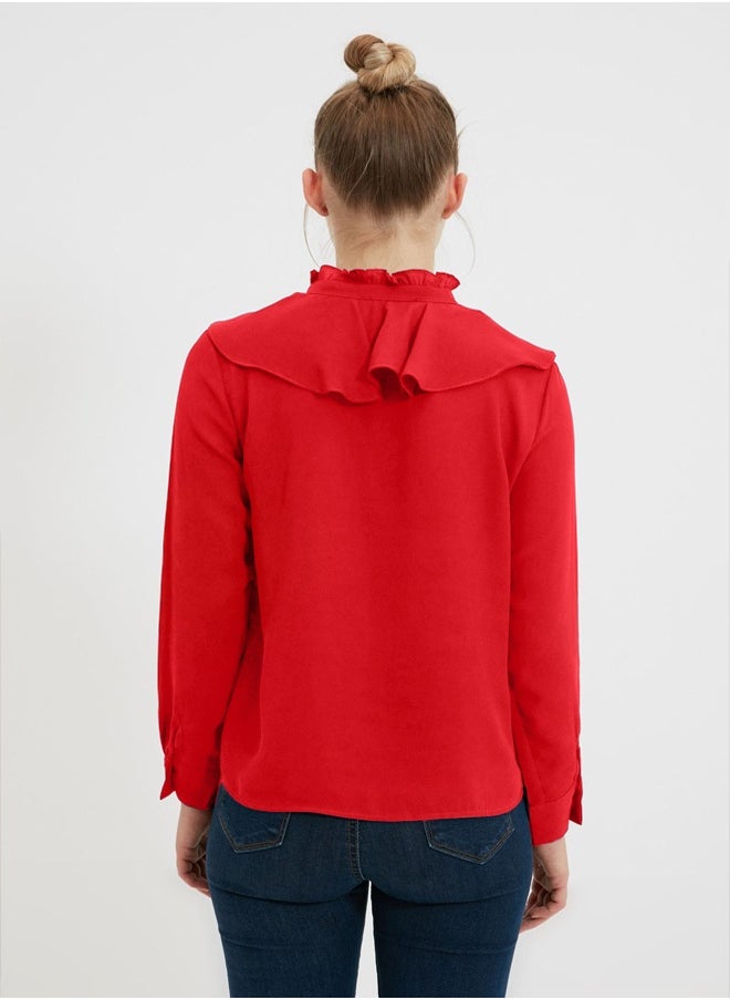 Red Frilled Woven Shirt TWOSS20GO0036