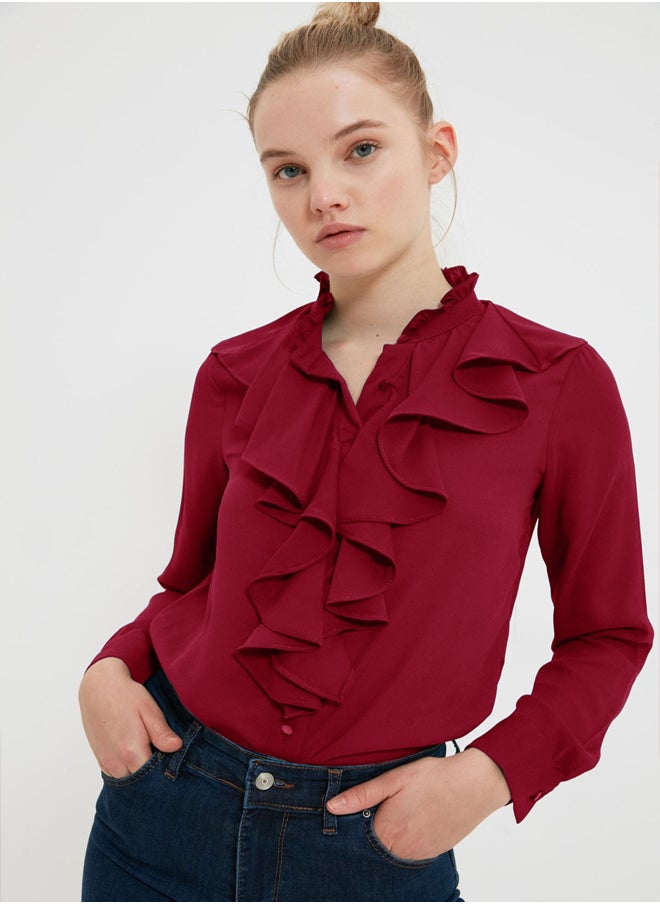 trendyol Red Frilled Woven Shirt TWOSS20GO0036  - Image 2