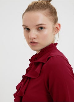 trendyol Red Frilled Woven Shirt TWOSS20GO0036  - Image 3