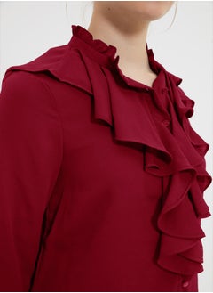 trendyol Red Frilled Woven Shirt TWOSS20GO0036  - Image 4