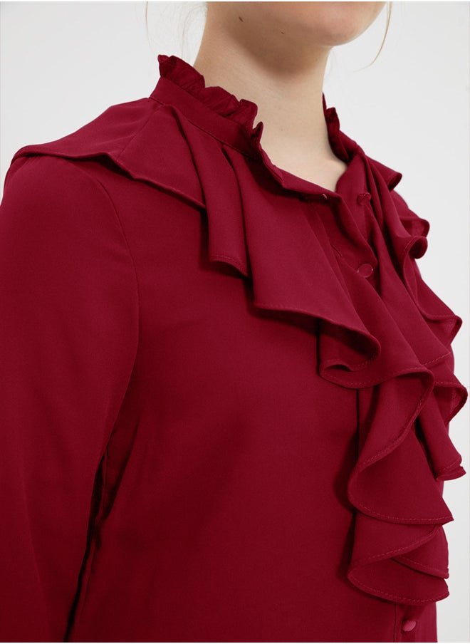 trendyol Red Frilled Woven Shirt TWOSS20GO0036  - Image 4