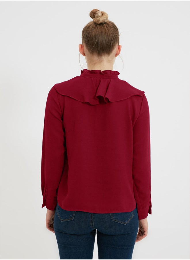 trendyol Red Frilled Woven Shirt TWOSS20GO0036  - Image 5