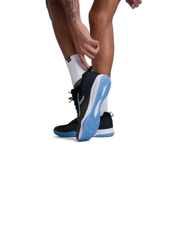 HUNDRED Blade Lite Badminton Shoes (Non Marking) | Also Perfect For Squash, Table Tennis, Volleyball, Basketball & Indoor Sports | Lightweight & Durable (Black/Blue/Yellow,8 Uk)