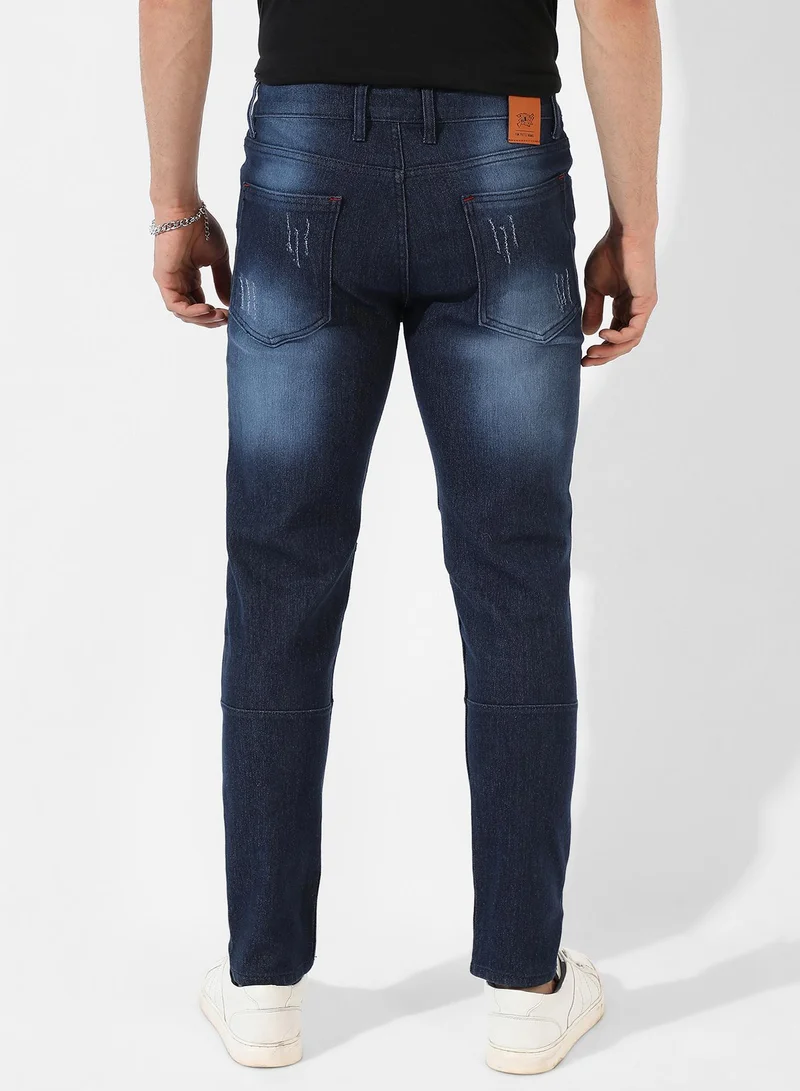 Campus Sutra Men's Classic Navy Blue Dark-Washed Regular Fit Denim Jeans