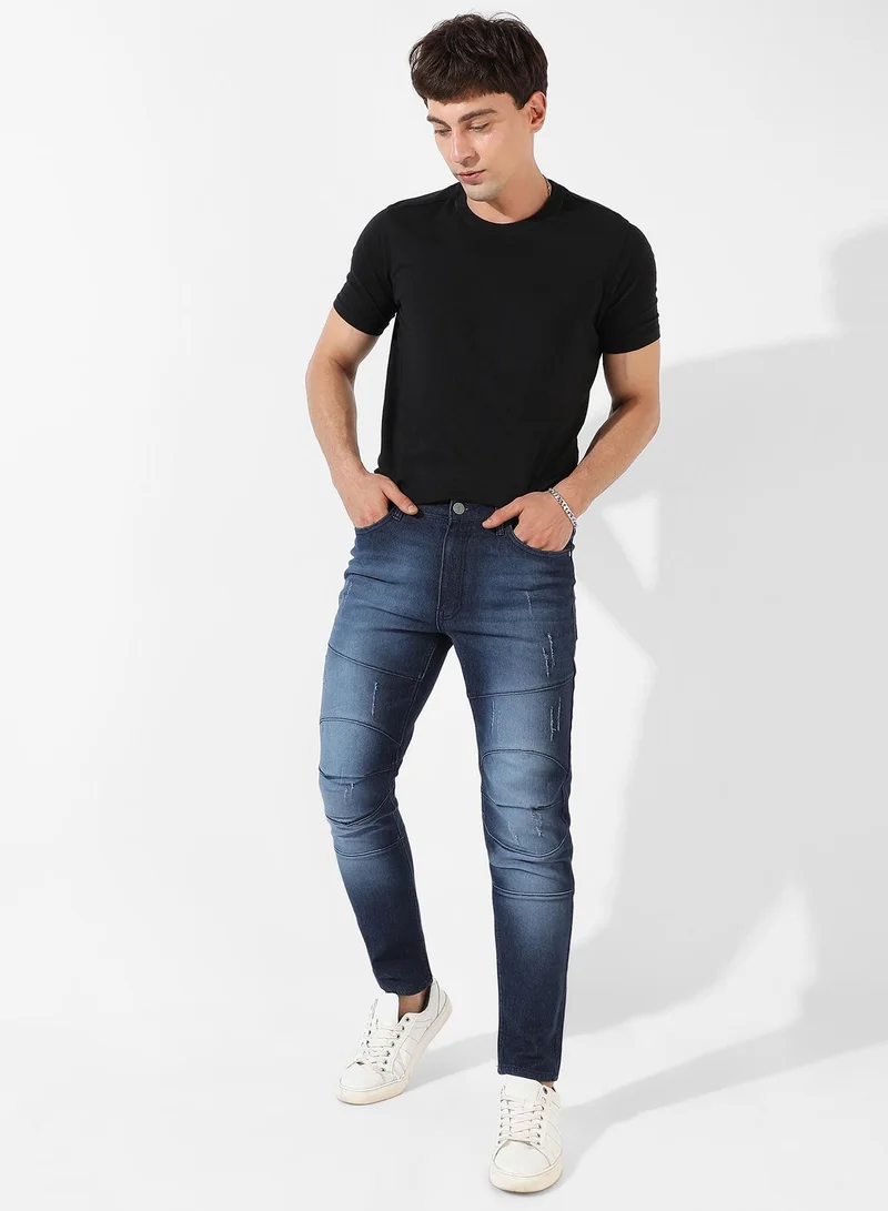 Campus Sutra Men's Classic Navy Blue Dark-Washed Regular Fit Denim Jeans