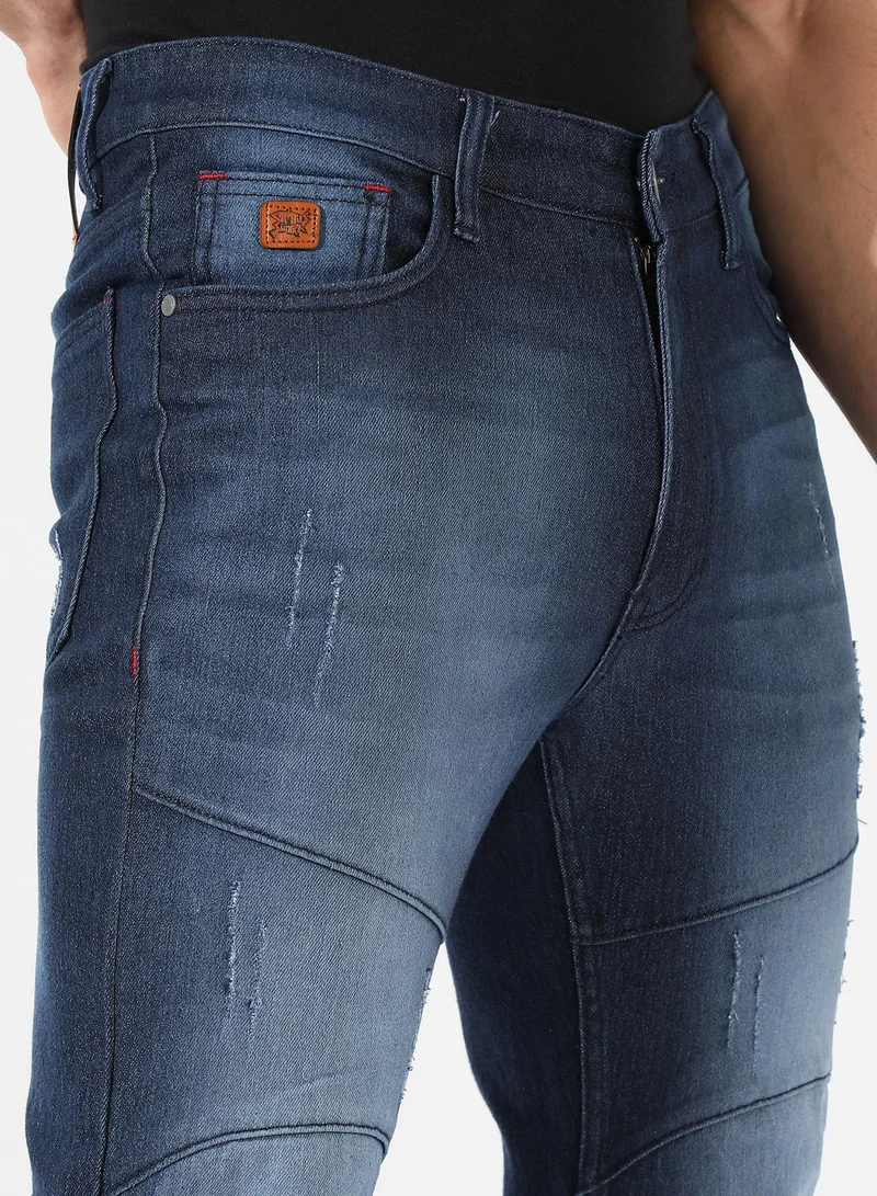 Campus Sutra Men's Classic Navy Blue Dark-Washed Regular Fit Denim Jeans