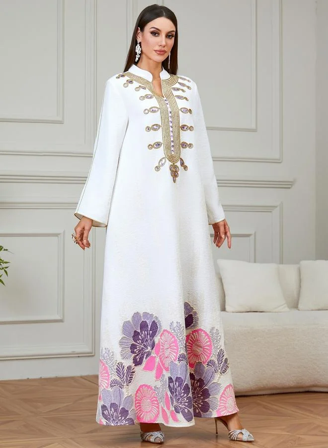 Take Two White Textured Floral Embroidered A-Line Jalabiya