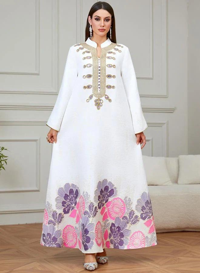 Take Two White Textured Floral Embroidered A-Line Jalabiya