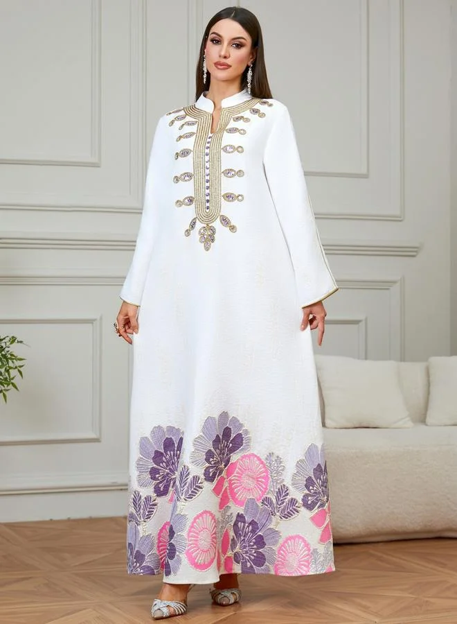 Take Two Pink White Textured Floral Embroidered A-Line Jalabiya for Women | Best Price UAE
