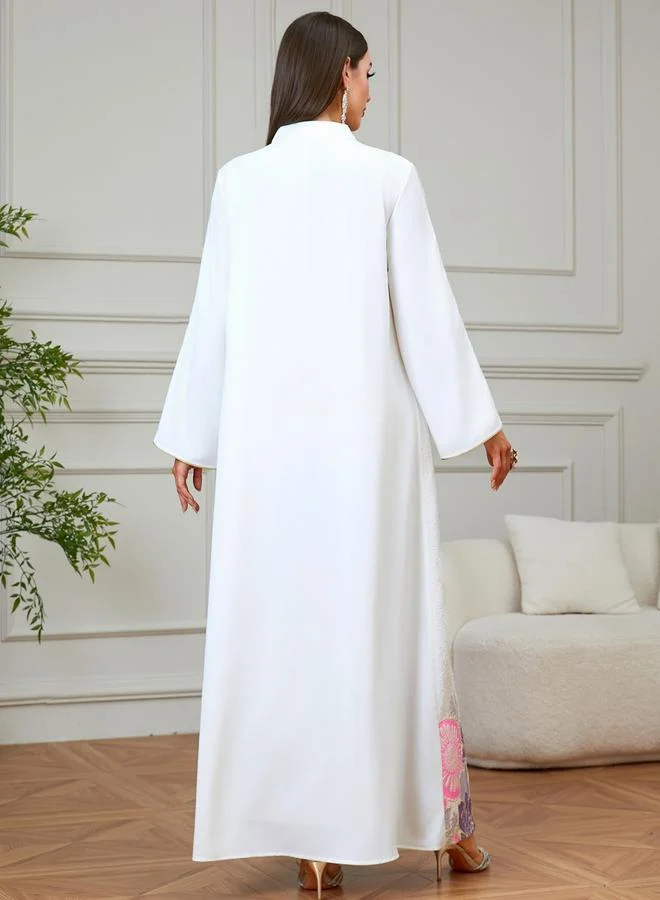 Take Two Pink White Textured Floral Embroidered A-Line Jalabiya for Women | Best Price UAE