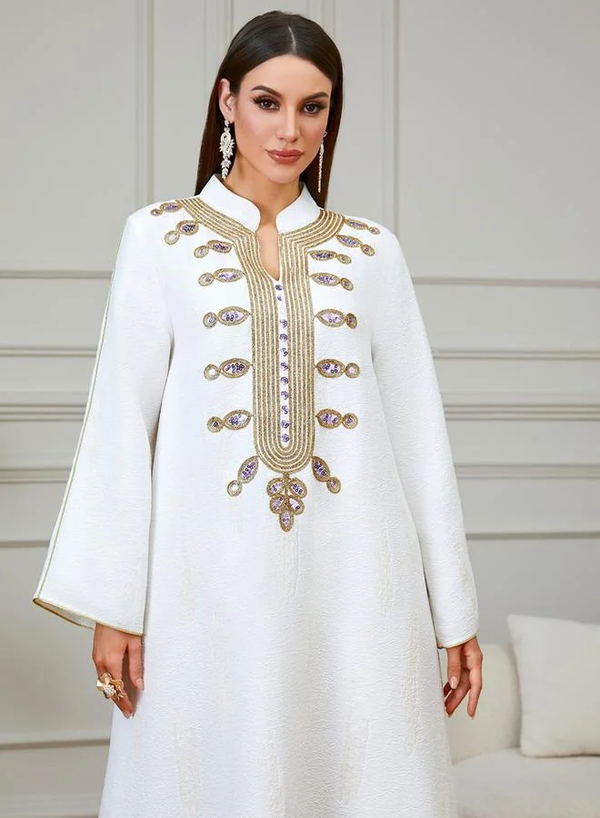 Take Two Pink White Textured Floral Embroidered A-Line Jalabiya for Women | Best Price UAE