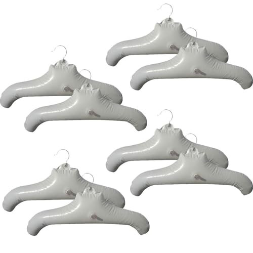 NewFerU Inflatable Hangers for Travel X 8 in White Round Shoulder for Hand Wash Laundry, Air Blow up Clothes Drying Hangars with Metal Hook, Compact, Space Saving, Foldable, Portable, Non Slip - Image 1