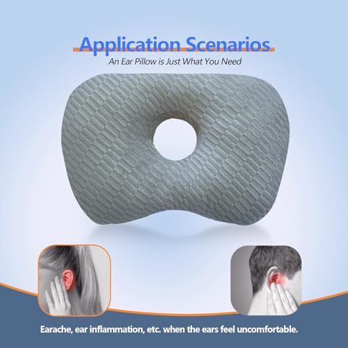 Swaycy Ear Piercing Hole Pillows Side Sleeper Pillow with an Ear Hole for CNH Side Sleepers and Ear Inflammation Pressure Sores, Adjustable Cotton and Polyester Curved Side Pillow, Gray Skew Grid - Image 5