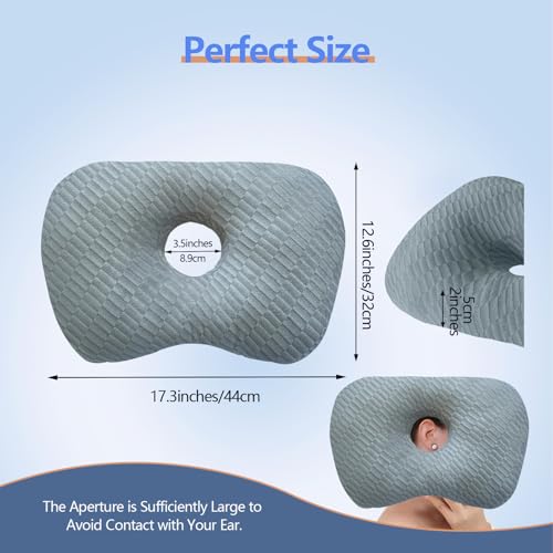 Swaycy Ear Piercing Hole Pillows Side Sleeper Pillow with an Ear Hole for CNH Side Sleepers and Ear Inflammation Pressure Sores, Adjustable Cotton and Polyester Curved Side Pillow, Gray Skew Grid - Image 2