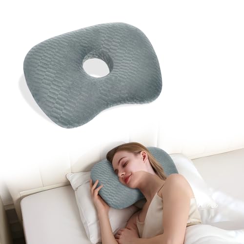 Swaycy Ear Piercing Hole Pillows Side Sleeper Pillow with an Ear Hole for CNH Side Sleepers and Ear Inflammation Pressure Sores, Adjustable Cotton and Polyester Curved Side Pillow, Gray Skew Grid - Image 1