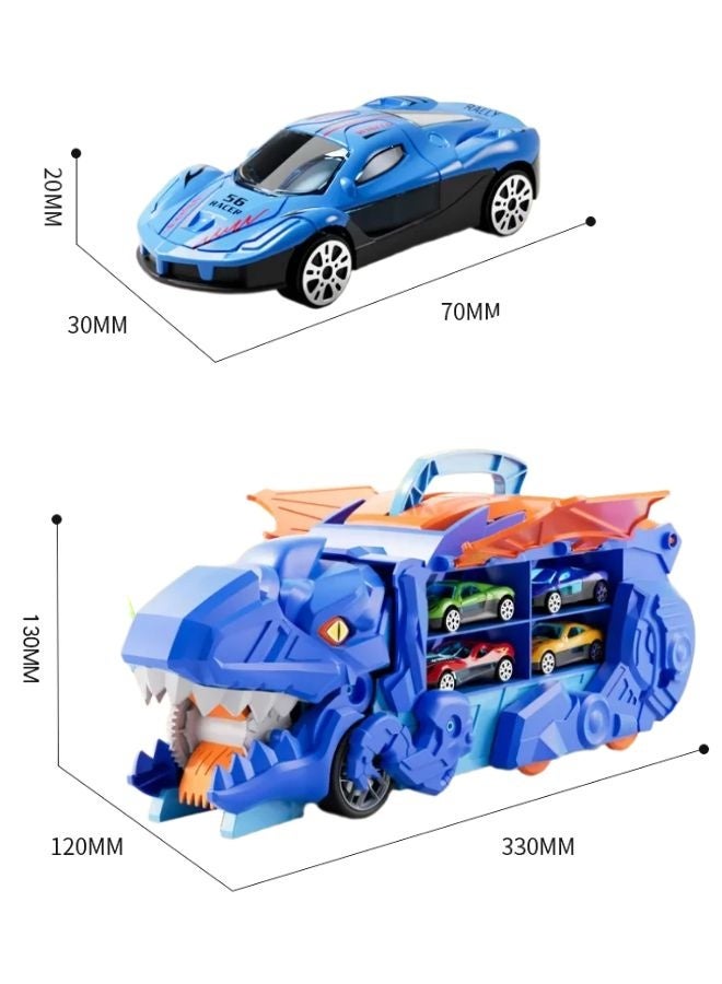 Vixplorn Race Tracks City dinosaur transporter track toy for toddlers. Dinosaur transport truck with 4 die-cast racing cars, which can be transformed into stampede dinosaurs with a track, suitable for children over 3 years old, can be given as a gift.  - Image 2