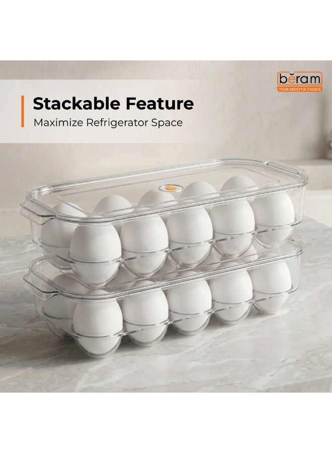 Beram Clear Seal Egg Storage Box Transparent Holder with Lid Clear PET Refrigerator Organizer with Grooved Design for Secure Egg Placement Stackable Fridge Storage Container - Image 2