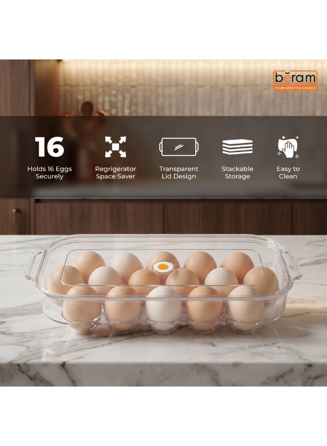 Beram Clear Seal Egg Storage Box Transparent Holder with Lid Clear PET Refrigerator Organizer with Grooved Design for Secure Egg Placement Stackable Fridge Storage Container - Image 3